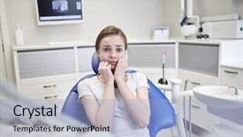  Presentation with dental office - Colorful PPT layouts enhanced with terrified patient girl at dental backdrop and a light blue colored foreground
