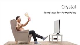  Presentation with glasses - Presentation theme having terrified young man with 3d background and a white colored foreground