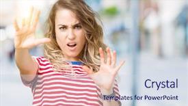  Presentation with panic - Slide deck enhanced with terrifying - beautiful young blonde woman background and a sky blue colored foreground