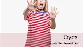  Presentation with panic - Cool new PPT theme with terrifying - young beautiful girl over isolated backdrop and a coral colored foreground