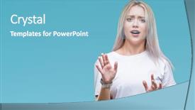  Presentation with woman praying over bible - Beautiful PPT theme featuring terrifying - young blonde woman over isolated backdrop and a teal colored foreground