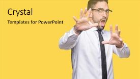  Presentation with panic - PPT theme enhanced with terrifying - young handsome business man wearing background and a yellow colored foreground