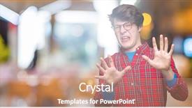  Presentation with young man wearing a hat - Audience pleasing PPT theme consisting of terrifying - young handsome man wearing glasses backdrop and a coral colored foreground