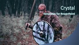 Presentation with sword - Beautiful presentation theme featuring terrifying viking with his ax backdrop and a tawny brown colored foreground