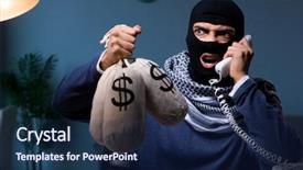  Presentation with money multiplyer - Colorful presentation design enhanced with terrorist asking for money ransom backdrop and a navy blue colored foreground