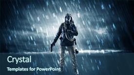  Presentation with weapons - PPT theme having terrorist in a stormy space background and a ocean colored foreground