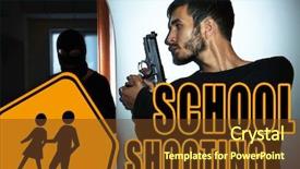  Presentation with school shooting - Beautiful theme featuring terrorist in classroom school backdrop and a tawny brown colored foreground