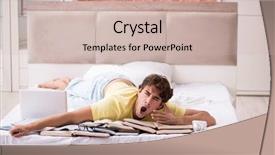  Presentation with test exam student - Beautiful PPT layouts featuring textbook science - young student studying in bed backdrop and a soft green colored foreground