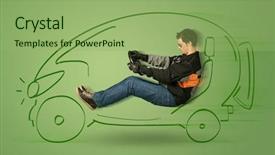  Presentation with electric car - Audience pleasing PPT theme consisting of tesla - man drives an eco friendy backdrop and a seafoam green colored foreground
