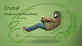  Presentation with electric car - Presentation theme having tesla - man drives an eco friendy background and a  colored foreground