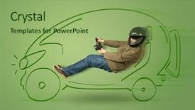  Presentation with electric car - Presentation theme consisting of tesla - man drives an eco friendy background and a mint green colored foreground