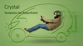  Presentation with electric car - Slide deck featuring tesla - man drives an eco friendy background and a mint green colored foreground