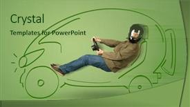  Presentation with electric car - Slide deck with tesla - man drives an eco friendy background and a  colored foreground