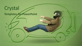 Presentation with electric car - Amazing PPT theme having tesla - man drives an eco friendy backdrop and a  colored foreground