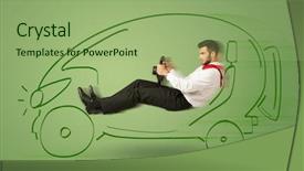  Presentation with electric car - Cool new slide set with tesla - man drives an eco friendy backdrop and a mint green colored foreground
