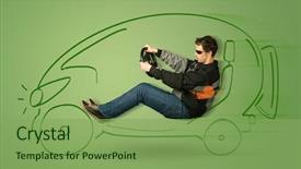  Presentation with electric car - PPT theme enhanced with tesla - man drives an eco friendy background and a seafoam green colored foreground