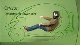 Presentation with electric car - Cool new PPT theme with tesla - man drives an eco friendy backdrop and a mint green colored foreground