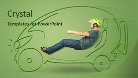 Presentation with electric car - PPT theme with tesla - man drives an eco friendy background and a mint green colored foreground