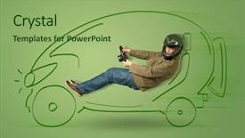  Presentation with electric car - Colorful presentation design enhanced with tesla - man drives an eco friendy backdrop and a  colored foreground