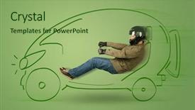  Presentation with electric car - Colorful PPT theme enhanced with tesla - man drives an eco friendy backdrop and a mint green colored foreground