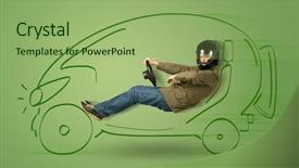  Presentation with electric car - Slide deck having tesla - man drives an eco friendy background and a mint green colored foreground