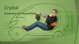  Presentation with electric car - Colorful PPT theme enhanced with tesla - man drives an eco friendy backdrop and a mint green colored foreground