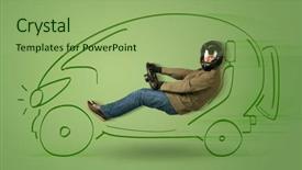  Presentation with electric car - Cool new PPT theme with tesla - man drives an eco friendy backdrop and a mint green colored foreground
