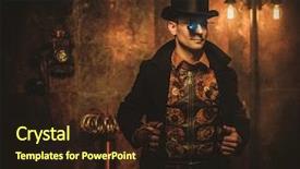  Presentation with steampunk - Colorful PPT layouts enhanced with tesla - portrait of steampunk man backdrop and a wine colored foreground