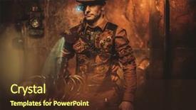  Presentation with steampunk - Slide deck enhanced with tesla - steampunk man on vintage steampunk background and a tawny brown colored foreground