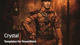  Presentation with steampunk - Presentation theme having tesla - steampunk man with gun background and a wine colored foreground