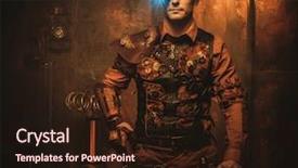  Presentation with steampunk - Colorful theme enhanced with tesla - steampunk man with gun backdrop and a wine colored foreground