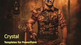  Presentation with steampunk - PPT theme enhanced with tesla - steampunk man with gun background and a wine colored foreground