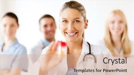  Presentation with medical mhealth healthcare concept - Cool new PPT theme with urin test - healthcare and medical concept backdrop and a coral colored foreground