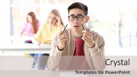  Presentation with asian - Theme enhanced with test anxiety - nervous asian student with broken background and a soft green colored foreground