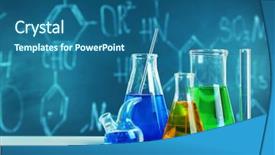  Presentation with flasks - Colorful slide set enhanced with test beakers and flasks backdrop and a ocean colored foreground