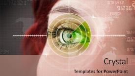  Presentation with cyber - Audience pleasing PPT theme consisting of test grid - cyber woman with modern military backdrop and a coral colored foreground