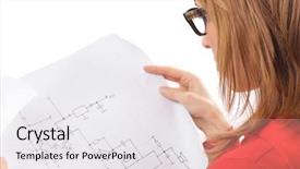  Presentation with electronic - Cool new presentation with test grid - woman in glasses looking backdrop and a  colored foreground