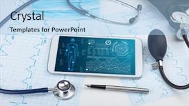  Presentation with medical devices - Presentation theme enhanced with test logiciel - medical full body screening software background and a light blue colored foreground