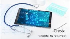  Presentation with medical technology - Beautiful presentation theme featuring test logiciel - report and cell composition concept backdrop and a sky blue colored foreground