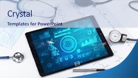  Presentation with medical technology - Presentation enhanced with test logiciel - report and cell composition concept background and a light blue colored foreground