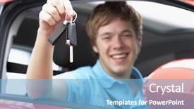  Presentation with teenage - Colorful presentation theme enhanced with test new - teenage boy sitting in car backdrop and a light blue colored foreground