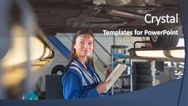  Presentation with female mechanic - Slides enhanced with test results underneath a car background and a dark gray colored foreground