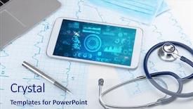  Presentation with medical technology - Theme consisting of test review - report and cell composition concept background and a sky blue colored foreground