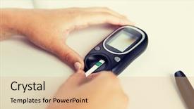  Presentation with home health care - Cool new PPT layouts with test stripe checking blood sugar backdrop and a coral colored foreground