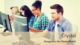  Presentation with education on computer black hands - Beautiful presentation theme featuring test taking - education concept - student backdrop and a lemonade colored foreground