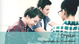  Presentation with notebook - Slide set having test taking - education concept - student background and a seafoam green colored foreground