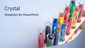  Presentation with area - Audience pleasing slides consisting of test tube arranged in bluish background with copy space area backdrop and a sky blue colored foreground