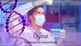  Presentation with genetics and microbiology concept dna - PPT theme featuring test tube at laboratory dna background and a  colored foreground