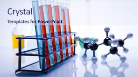  Presentation with chemical reaction - Colorful PPT theme enhanced with test tube chemical backdrop and a sky blue colored foreground