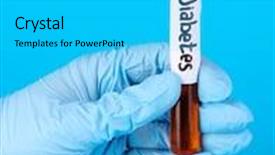  Presentation with diabetes - Slides having test tube labeled diabetes in hand on blue background background and a cyan colored foreground